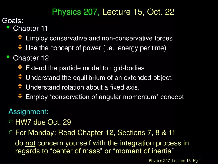 PPT - Physics 207, Lecture 15, Oct. 22 PowerPoint Presentation, Free ...