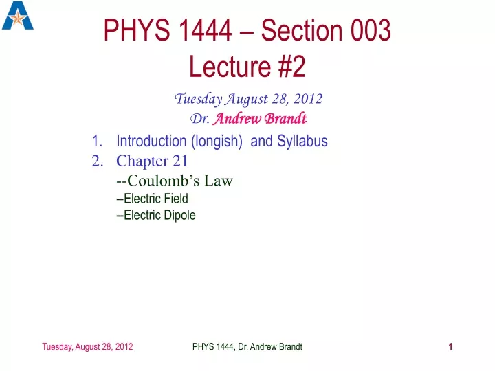 Ppt Phys 1444 Section 003 Lecture 2 Powerpoint Presentation Free