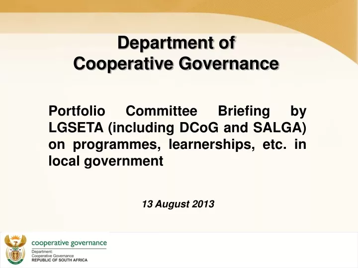 PPT - Department Of Cooperative Governance PowerPoint Presentation ...