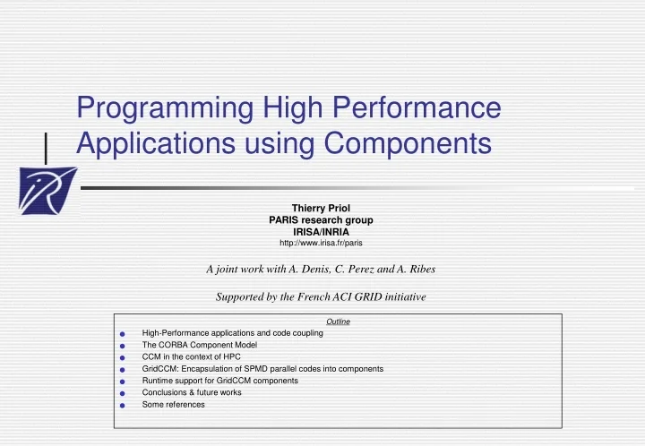 PPT - Programming High Performance Applications using Components ...