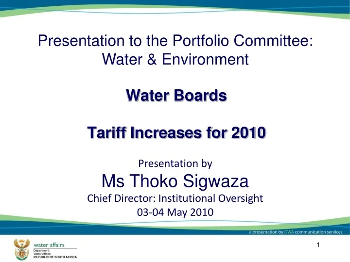 PPT Water Boards Tariff Increases for 2010 PowerPoint Presentation