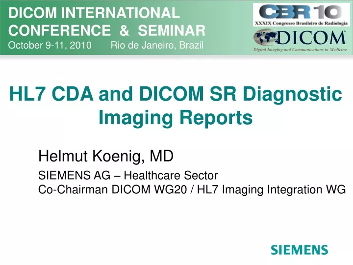 hl7 cda and dicom sr diagnostic imaging reports n.