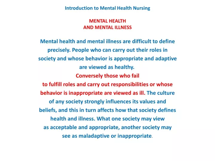 introduction to mental health nursing mental health and mental illness n.