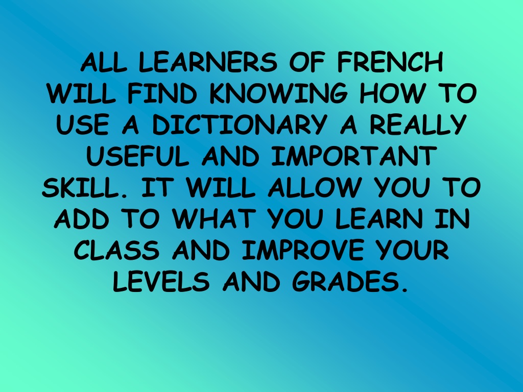 PPT HOW TO USE A FRENCH DICTIONARY PowerPoint Presentation Free 