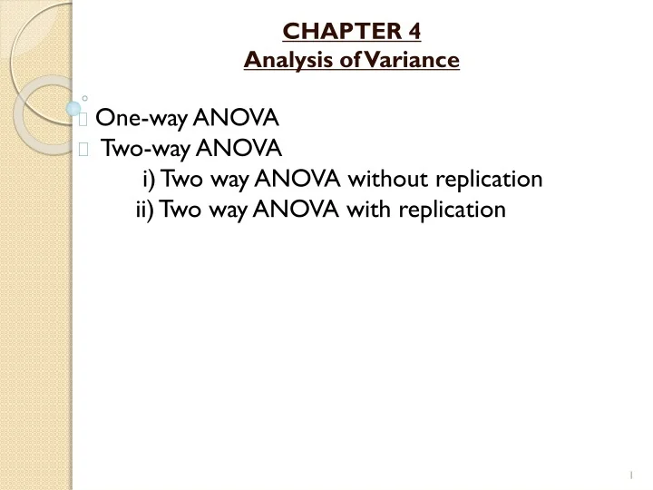 PPT CHAPTER 4 Analysis Of Variance One way ANOVA Two way ANOVA I 