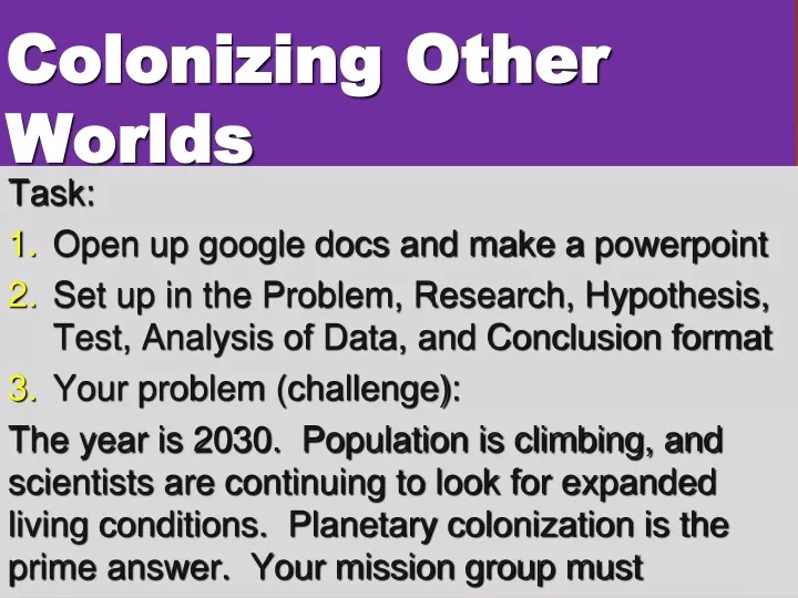 colonizing other worlds n.