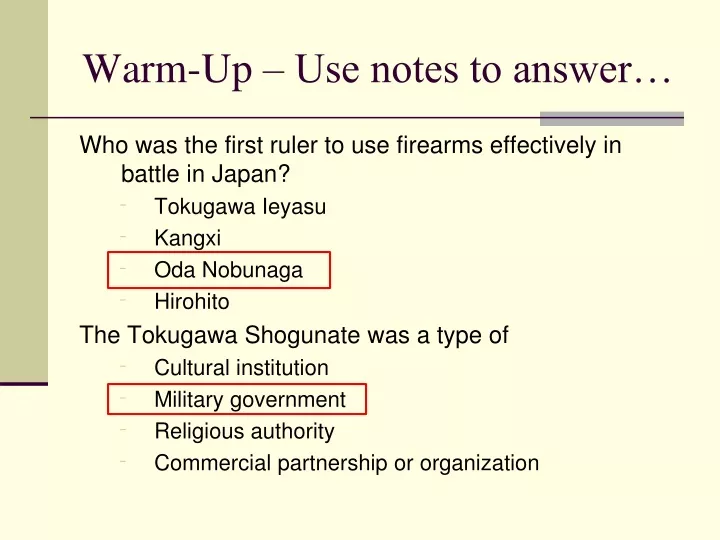 warm up use notes to answer n.