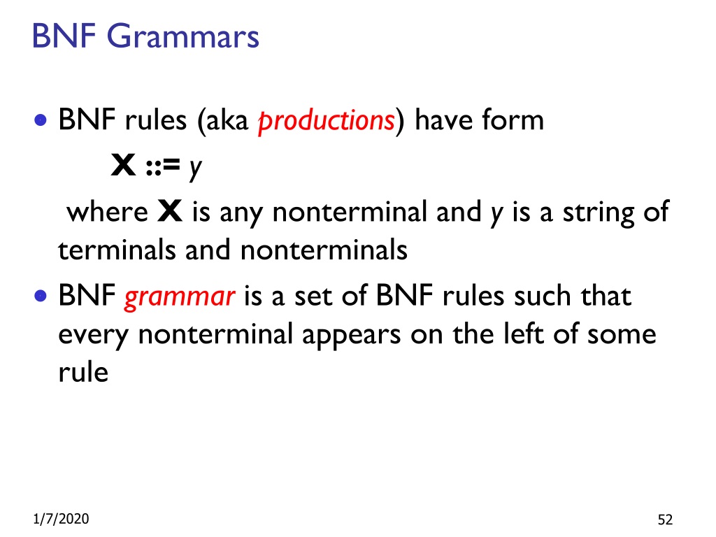 terminals and nonterminals in bnf