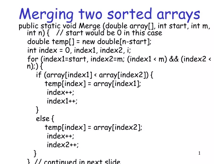merging two sorted arrays n.