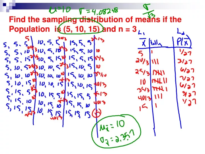 PPT - Find the sampling distribution of means if the Population is (5