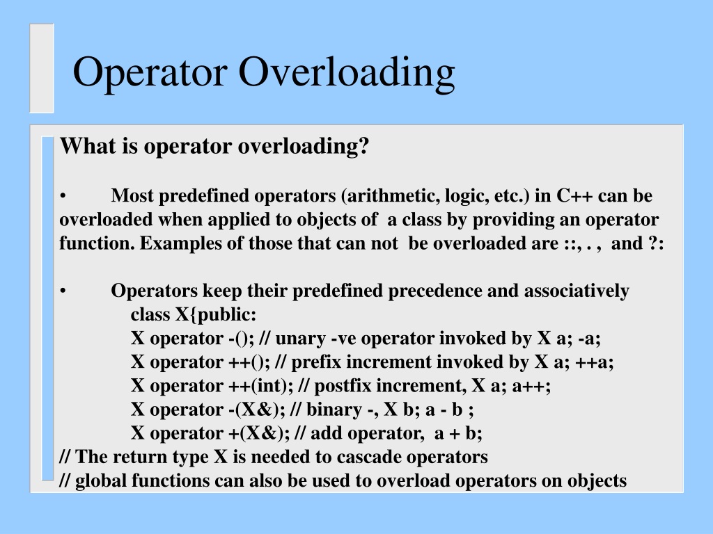 PPT - Introduction to C++ Operator Overloading PowerPoint Presentation -  ID:1810885