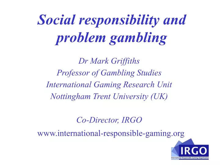 social responsibility and problem gambling n.