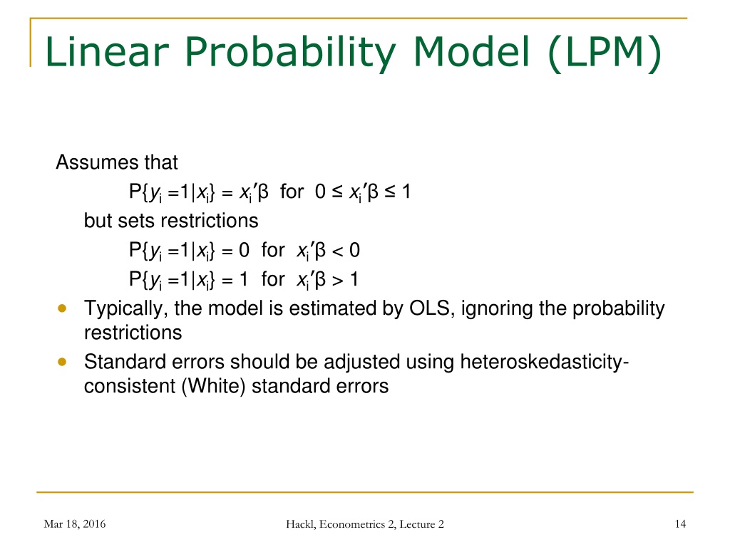 Ppt Econometrics 2 Lecture 2 Models With Limited Dependent Variables Powerpoint Presentation Id