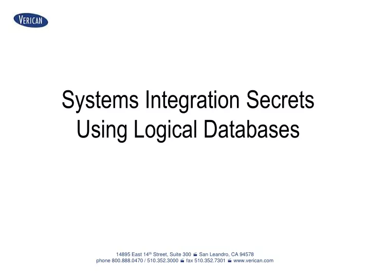 PPT Systems Integration Secrets Using Logical Databases PowerPoint