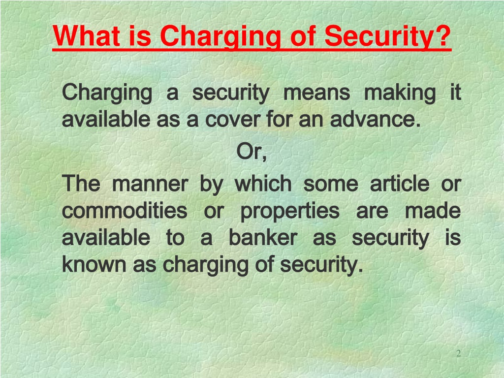 security assignment vs charge