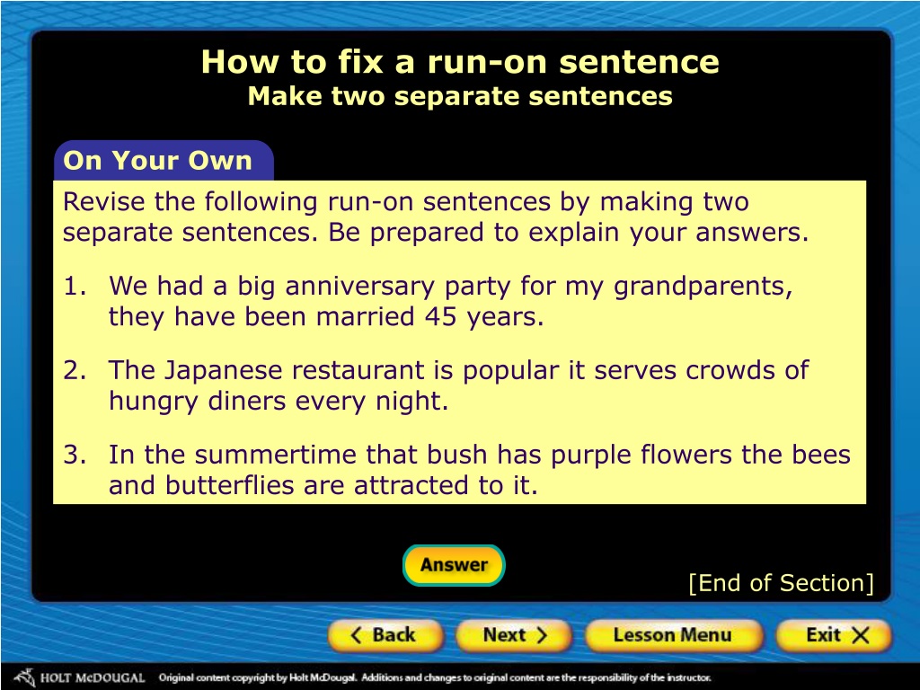 PPT What Is A Run on Sentence How To Fix A Run on Sentence Make Two Separate Sentences