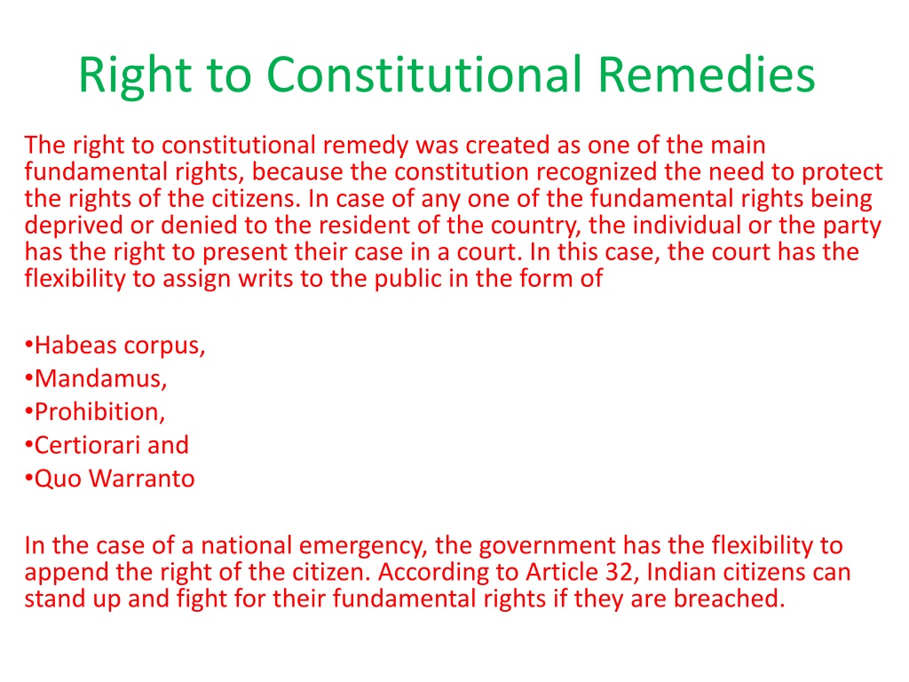 PPT Right To Constitutional Remedies PowerPoint Presentation Free 