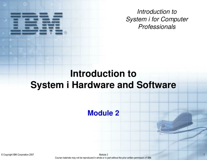 PPT - Introduction to System i Hardware and Software PowerPoint ...