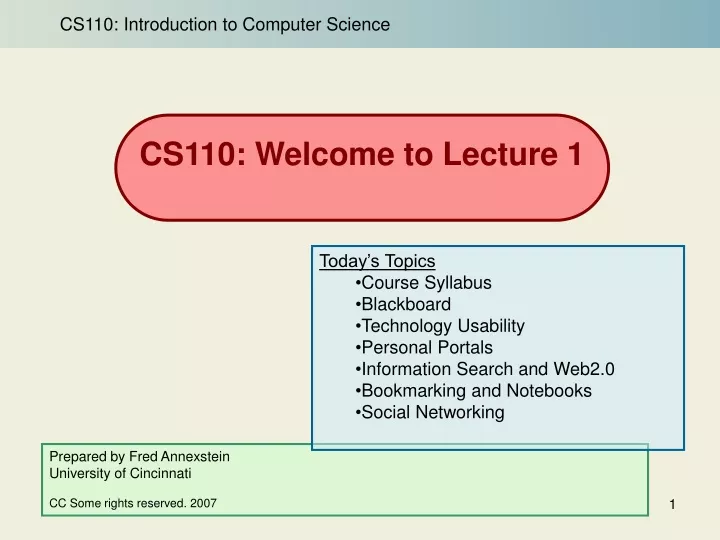 PPT - CS110: Welcome To Lecture 1 PowerPoint Presentation, Free ...