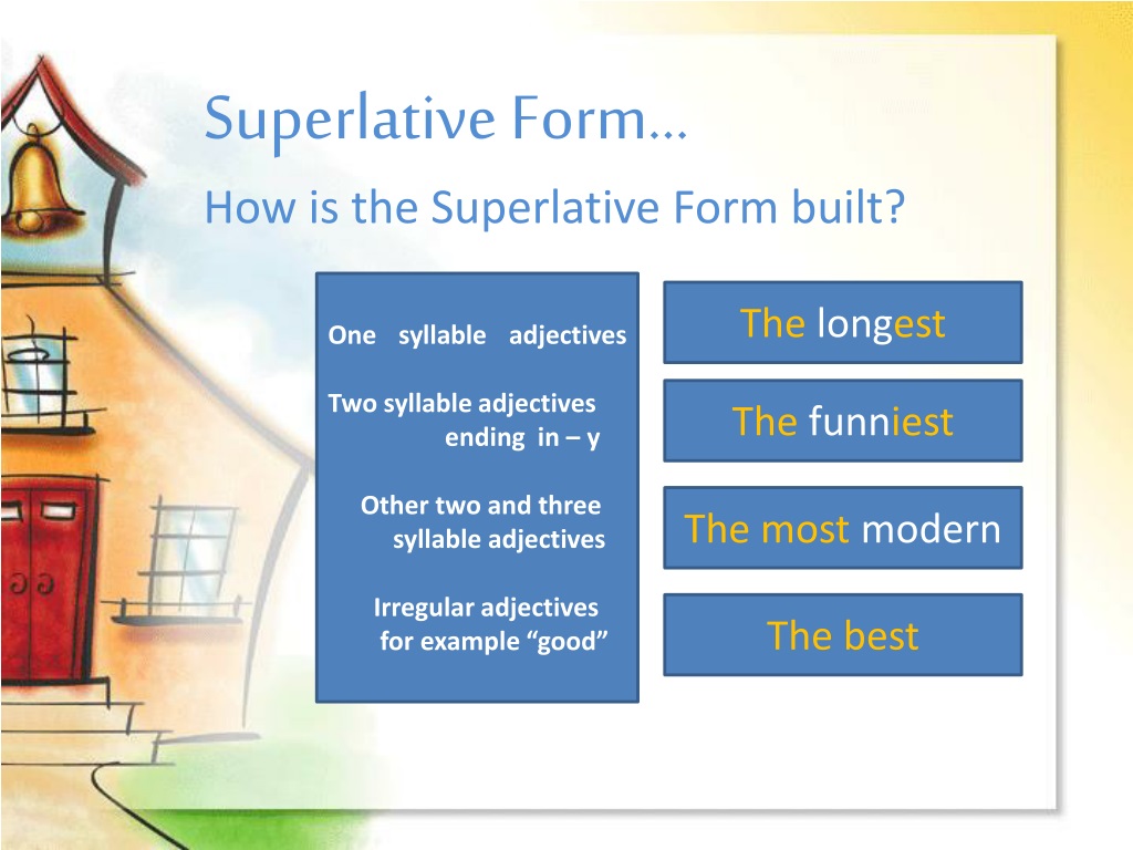 High superlative form. Superlative form. Superlatives ppt. Adjectives with one syllable. Good Superlative form.