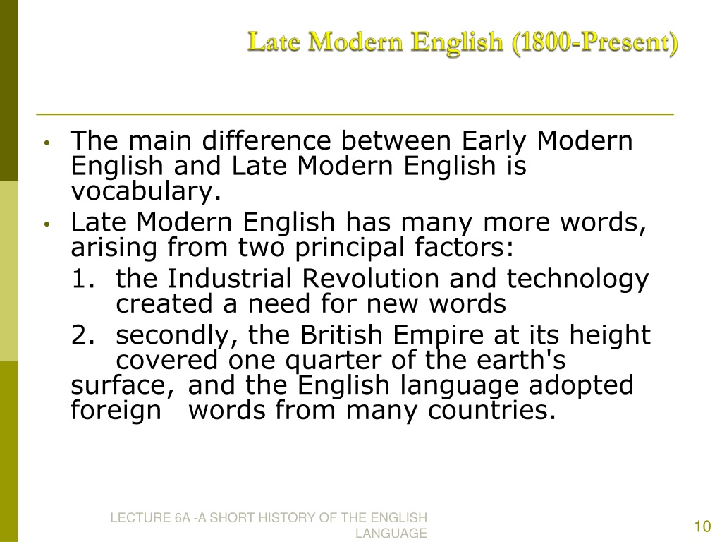 Modern english. Late Modern English. Modern English period. Late Modern English period. Late-Modern English (1800-present).