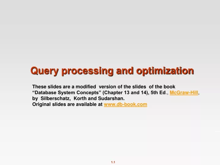 query processing and optimization n.