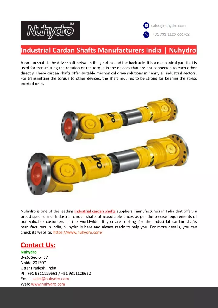 industrial cardan shafts manufacturers india n.