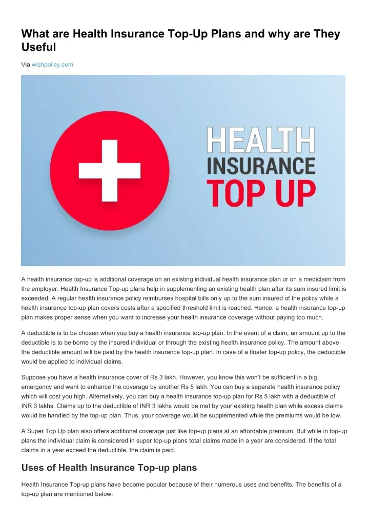 Health Insurance Top Up Plans