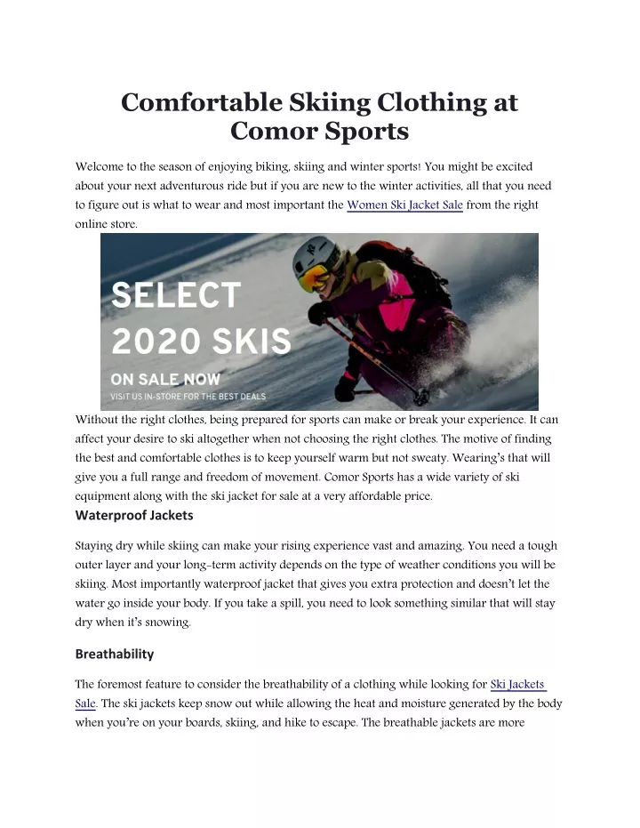 comfortable skiing clothing at comor sports n.