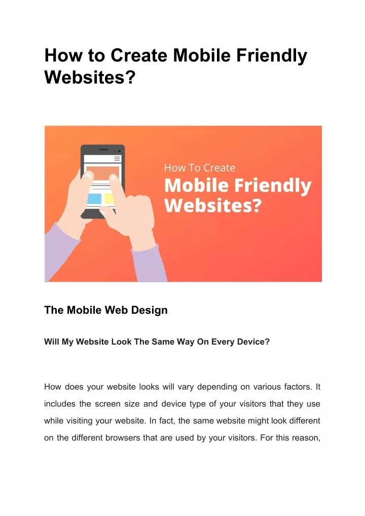 how to create mobile friendly websites n.