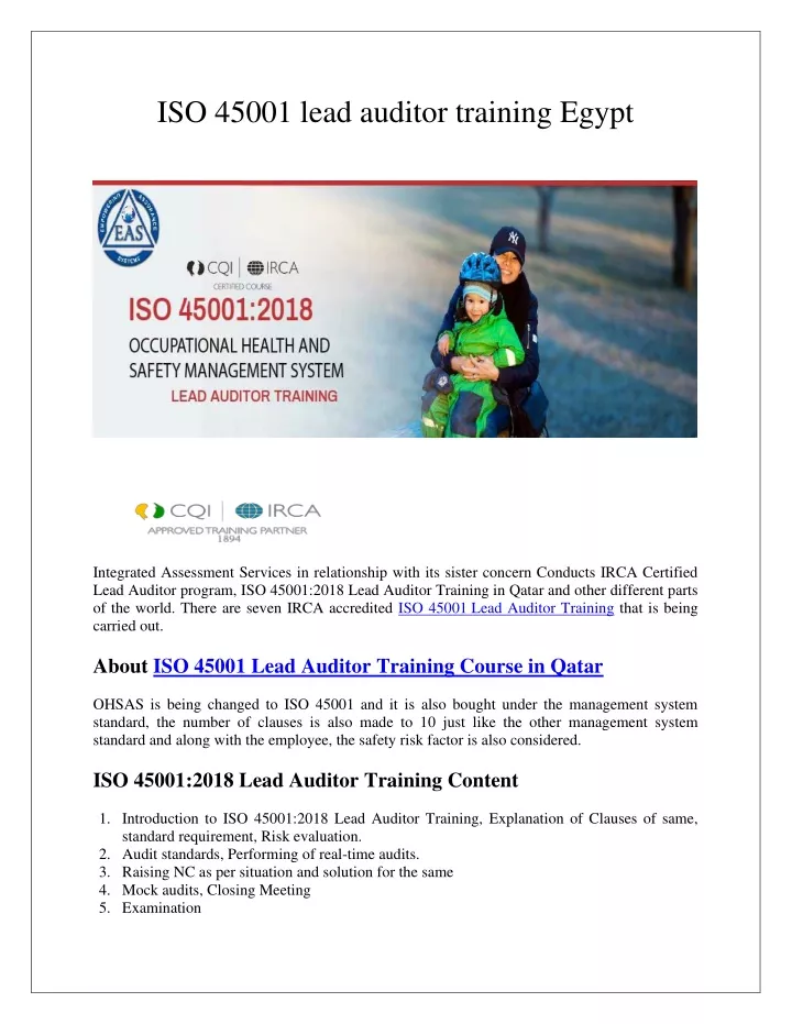 iso 45001 lead auditor training egypt n.