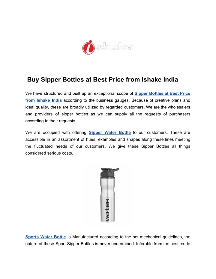 buy sipper bottles at best price from ishake india n.