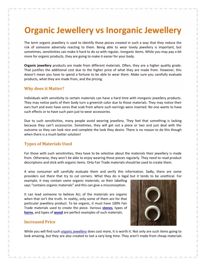 organic jewellery vs inorganic jewellery n.