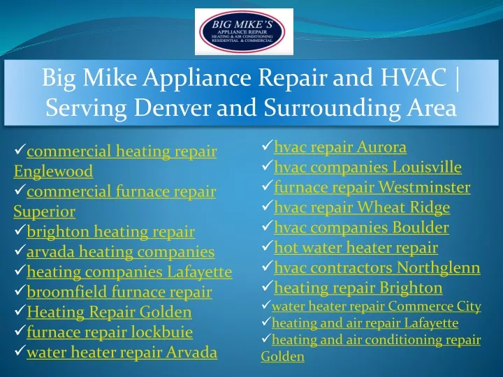 big mike appliance repair and hvac serving denver n.