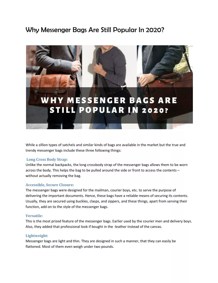 why messenger bags are still popular in 2020 n.