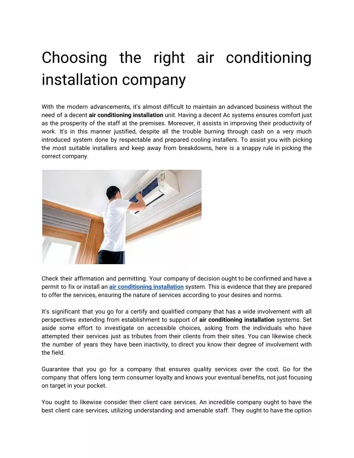 choosing the right air conditioning installation n.