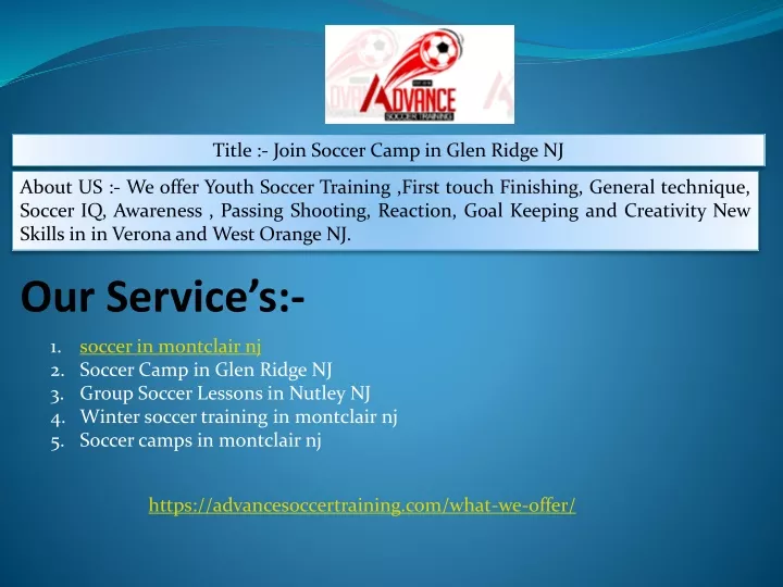 title join soccer camp in glen ridge nj n.