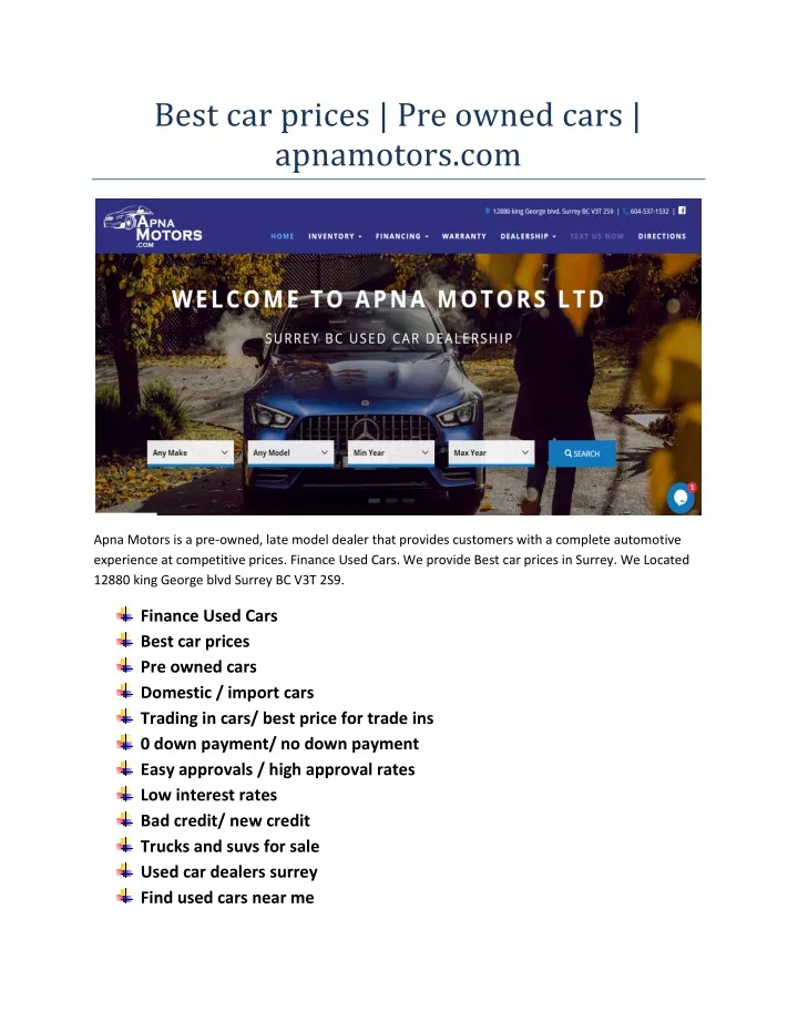 best car prices pre owned cars apnamotors com n.