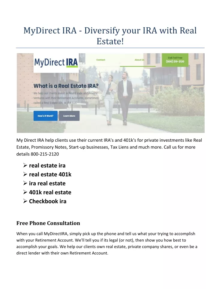 mydirect ira diversify your ira with real estate n.