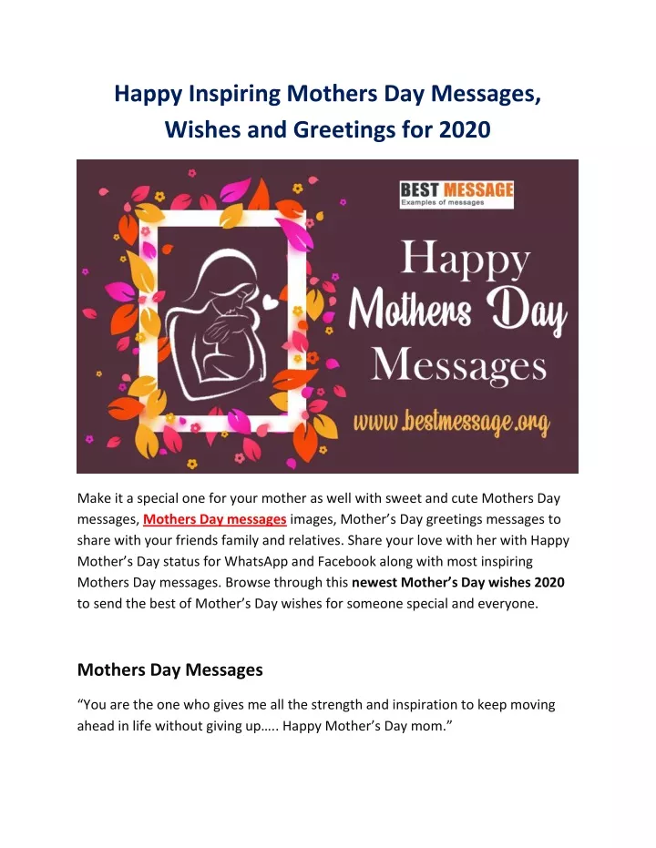 happy inspiring mothers day messages wishes n.