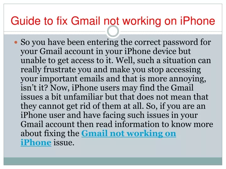 PPT - Guide to fix Gmail not working on iPhone PowerPoint Presentation