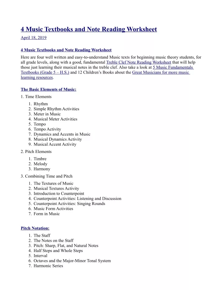 PPT - 4 Music Textbooks and Note Reading Worksheet PowerPoint