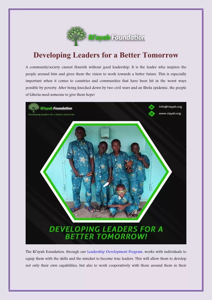 developing leaders for a better tomorrow n.