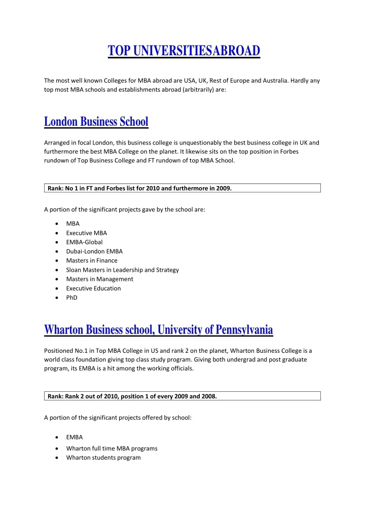 PPT Top Universities Abroad PowerPoint Presentation, free download