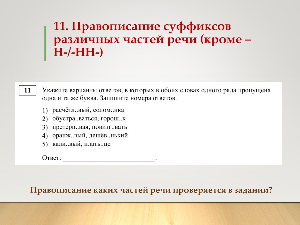 PPT - Правописание суффиксов. Подготовка к решению задания 11 ЕГЭ по  русскому языку PowerPoint Presentation - ID:9902126