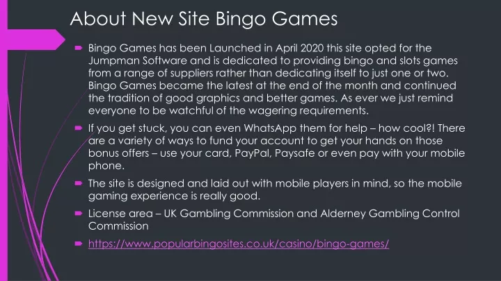 about new site bingo games n.