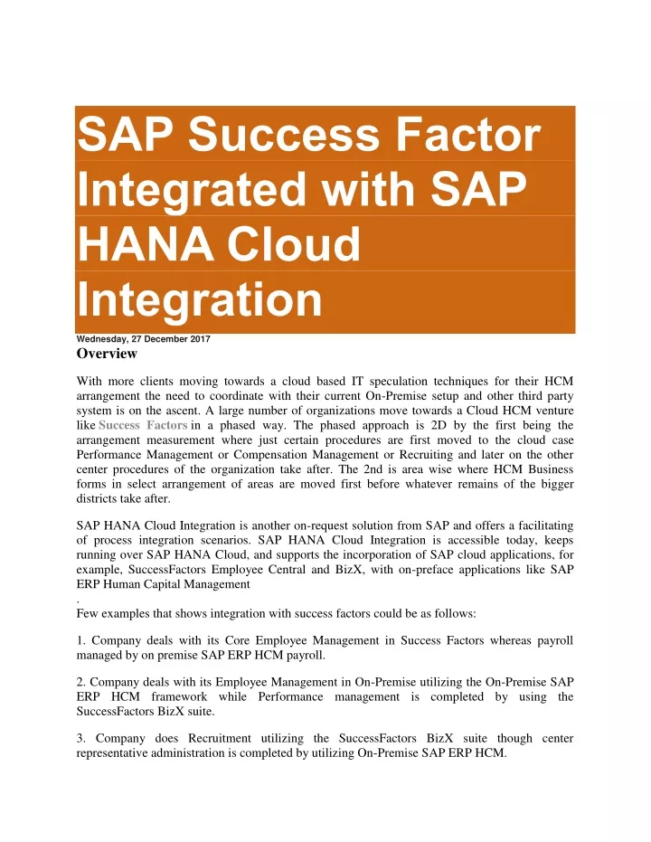sap success factor integrated with sap hana cloud n.