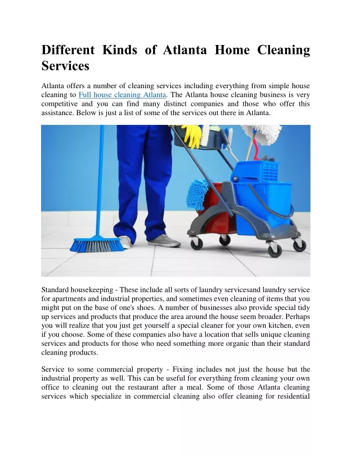 different kinds of atlanta home cleaning services n.