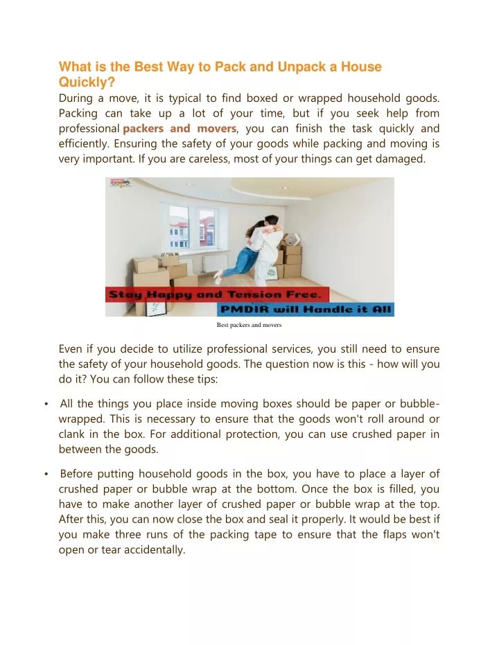what is the best way to pack and unpack a house n.