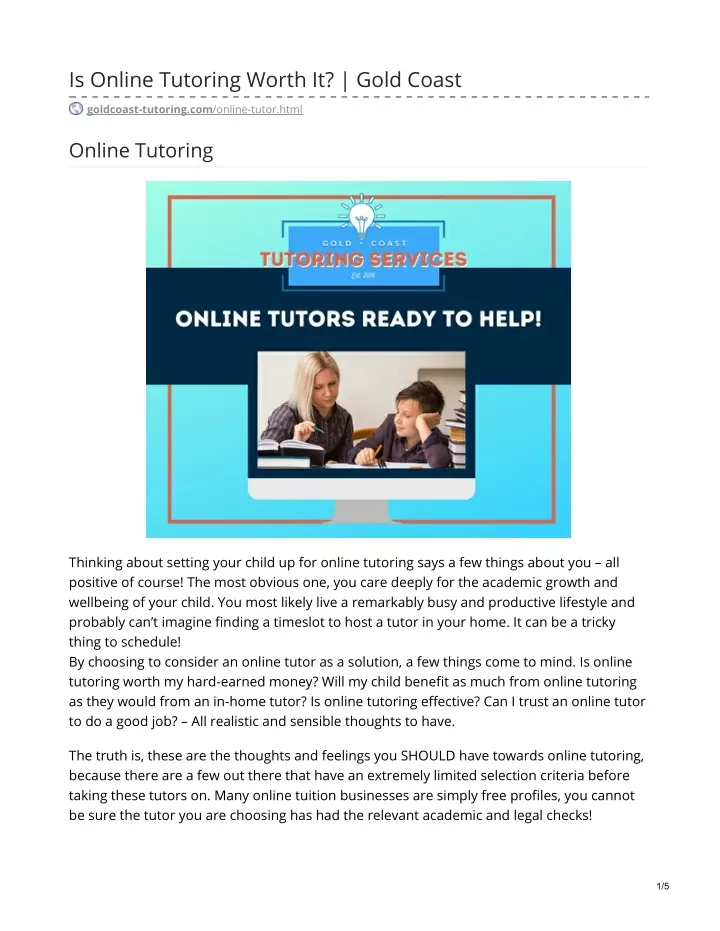 is online tutoring worth it gold coast n.